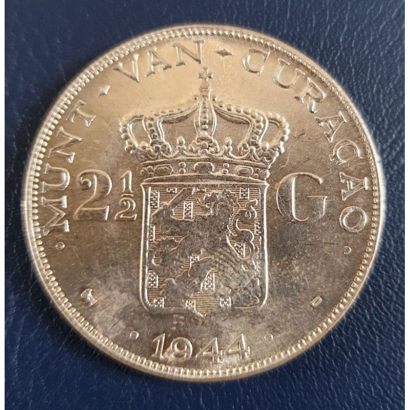 koin kuno, koin perak 2,5 Gulden Wilhelmina 1944 Luster