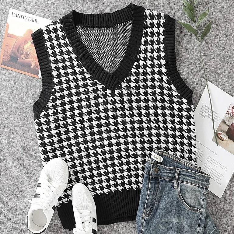 belleza outlet baju rajut Cardigan rajut atasan wanita Houndstooth