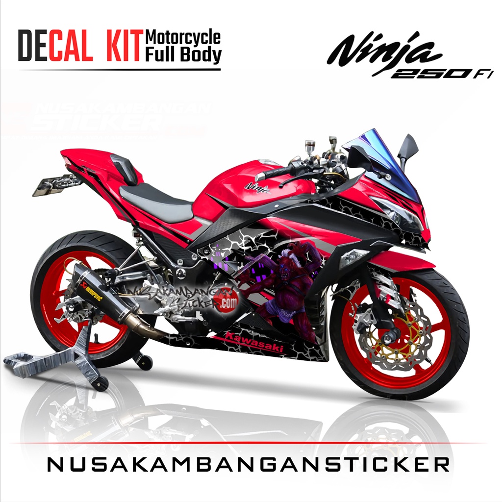 Stiker Decal Motor Kawasaki Ninja 250 fi Full Body Buto Merah Grafis Racing Team Sticker Variasi Cus