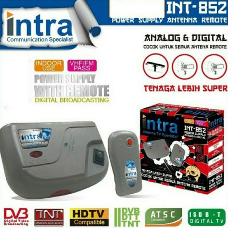 Booster Antena Tv Digital INTRA INT-852 Penguat Sinyal Antenna Disertai Remote Boster Original