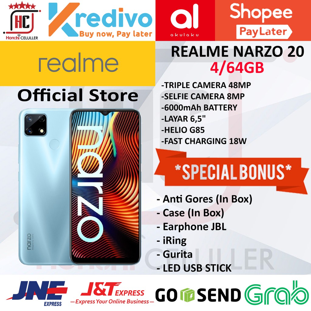REALME NARZO 20 RAM 4GB 64GB 4/64GB GARANSI RESMI REALME INDONESIA ORIGINAL FULL BONUS PRO