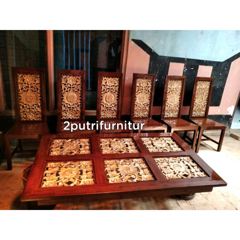 meja makan ukir kayu jati