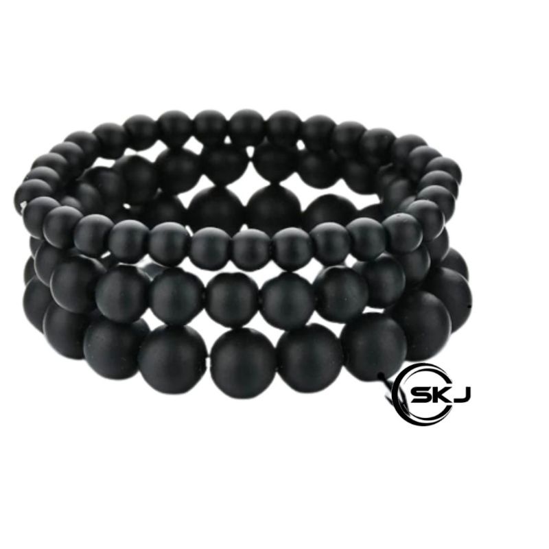 GELANG BATU ALAM BLACK ONYX DOFF, ASLI NATURAL