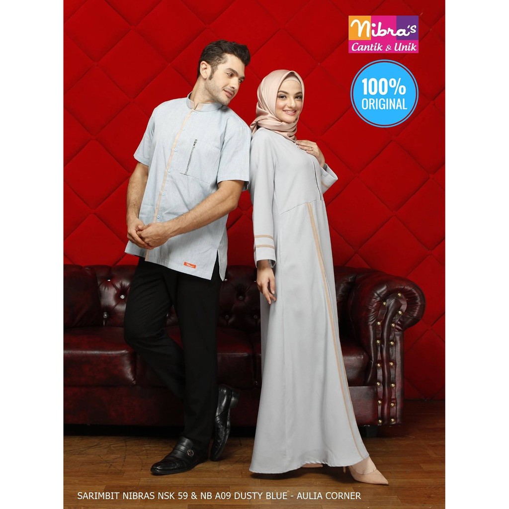 Couple Muslim Terbaru Nibras Nsk 59 & Nb A09 Dusty Blue ORIGINAL Gamis Syari Cadar