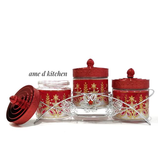 Toples set isi 3 crystal indo merah  gold + rak  " 1857 B "