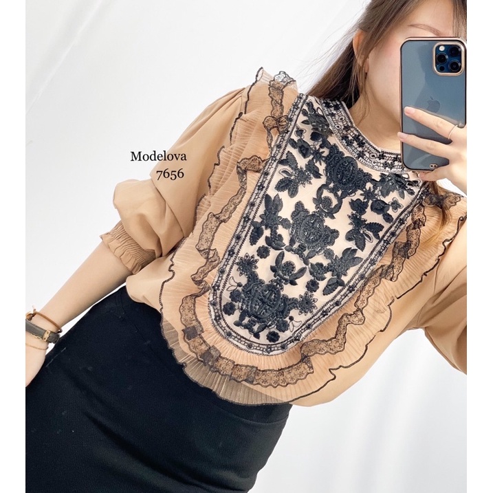 MDLV ~ 7656 STELLY EMBROIDERED TOP ATASAN LENGAN PANJANG CEWEK FASHION IMPORT WANITA