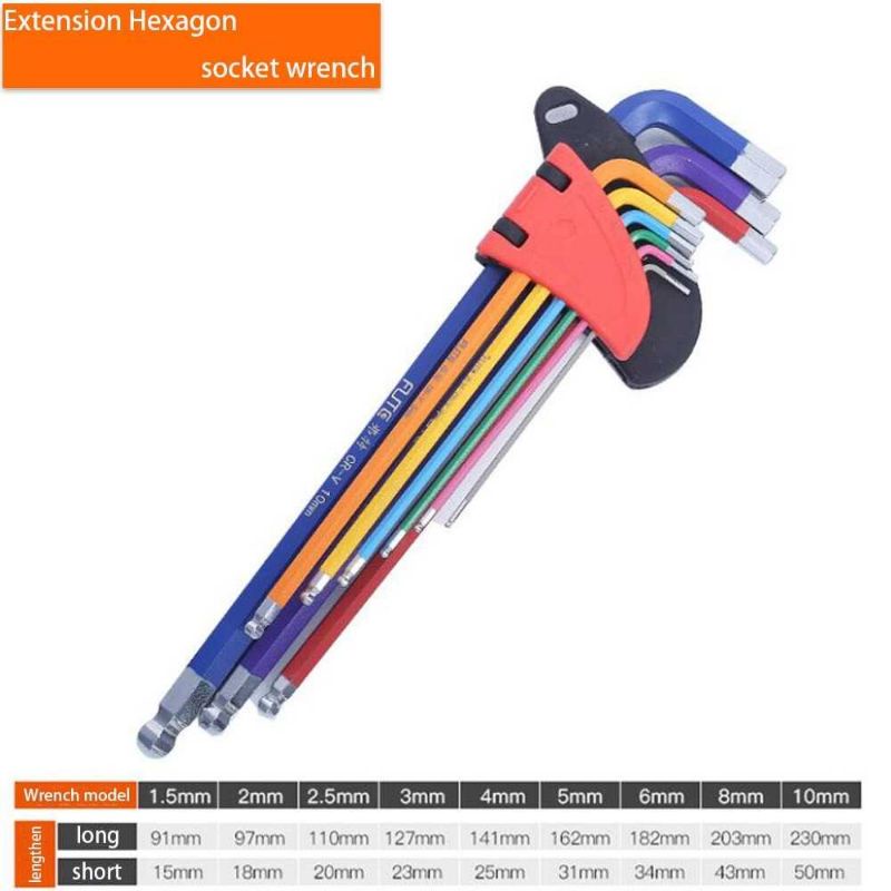 Set 9pcs Kunci L Anti Slip Hexagonal Screwdriver Hex Key Wrench