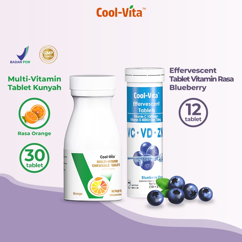 【PRE ORDER】CoolVita MultiVitamin Chewable (Kunyah) Suplemen Makanan Rasa Orange isi 30 Tablets-Blueberry+chewable