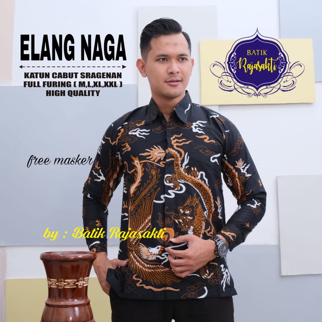 ELANG NAGA Kemeja Batik Solo Pria PREMIUM Lengan Panjang Katun Halus BATIK RAJASAKTI Vijay permata biru argo lawu Prastowo Proboseto Rajaswa Jayanegara Mahesa Joglo ungu  Suket Segoro mahkota