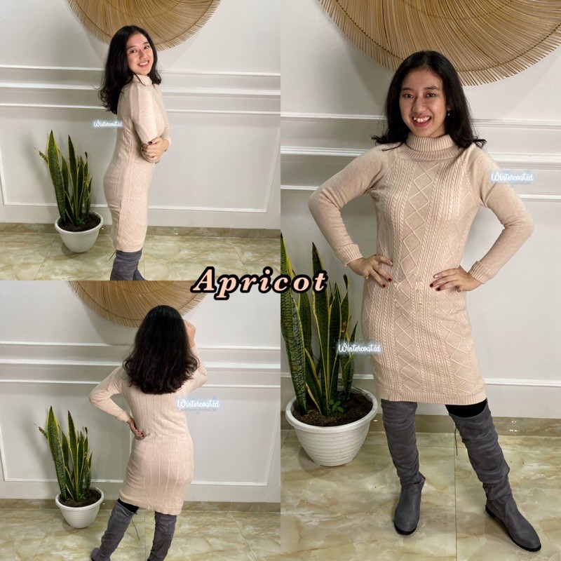 Turtleneck sweater dress wanita thermal AI fur bulu winter musim dingin dalaman hangat tebal import woman longjohn