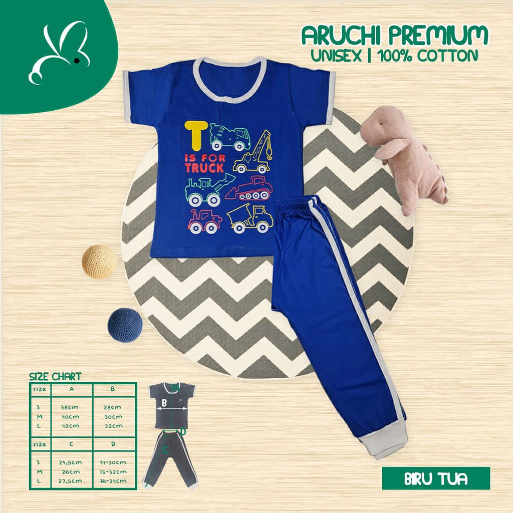 Retro Longpants Aruchi Premium Edition 2-5 Tahun Atasan Pendek + Celana Panjang Bordir