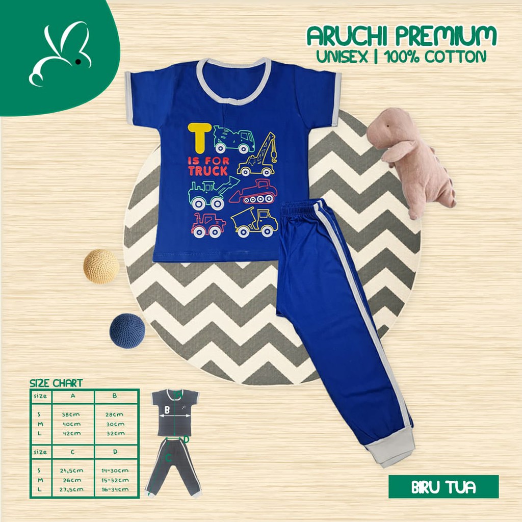 PROMO Aruchi setelan piyama anak Retro Playset Baju anak Pendek SABLON + Celana Panjang 2-5 Tahun