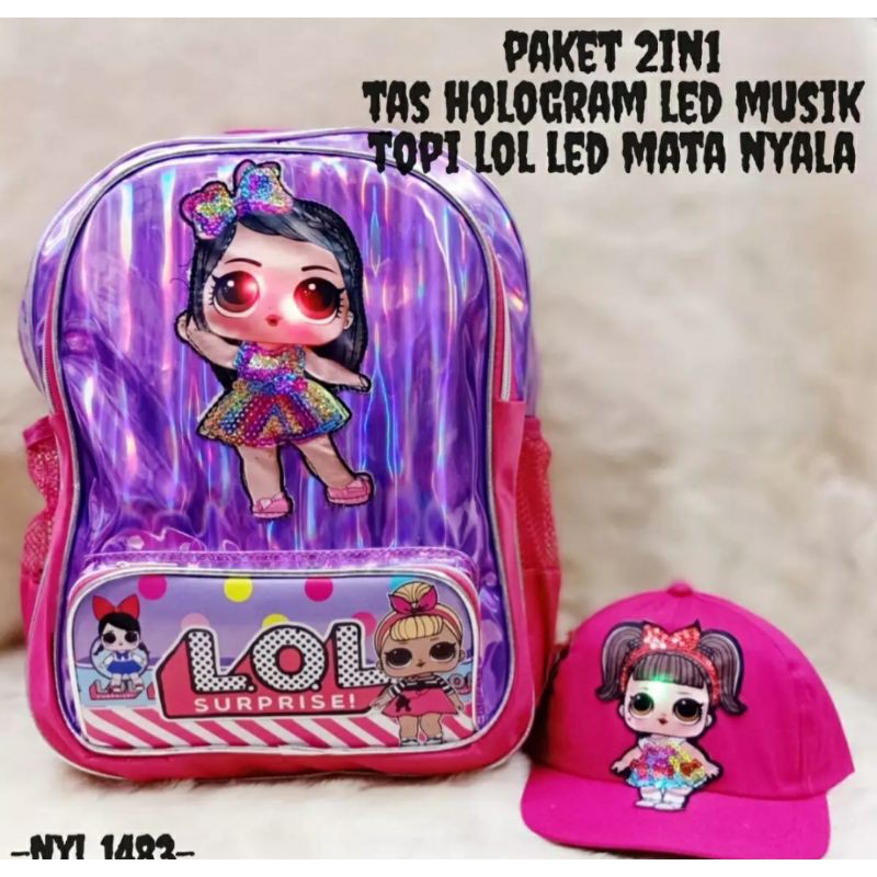 2in1 tas lol bisa musik dan nyala+topi led