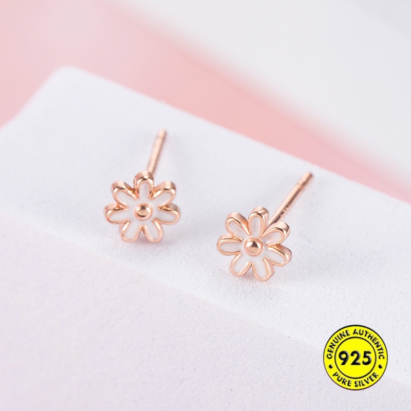 Anting Stud Mini Dripping Oil Bentuk Bunga Bahan Sterling Silver Untuk Wanita