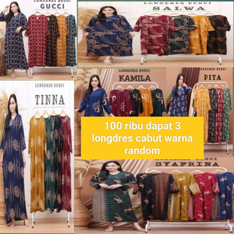 Paket 3pcs Daster panjang cabut Safrina garis black sweet grosir baju murah busui baju wanita kekinian baju tanah abang