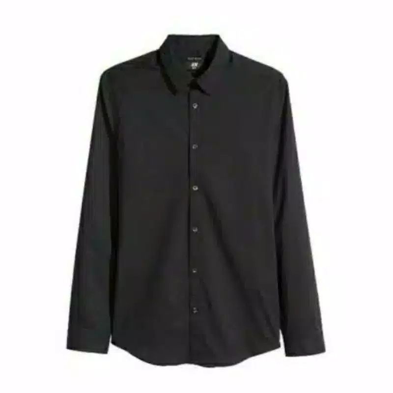 KEMEJA POLOS TANGAN SKODER | BAJU KANTOR PUTIH HITAM | KEMEJA FORMAL| ATASAN WANITA LENGAN PANJANG-Hitam 027