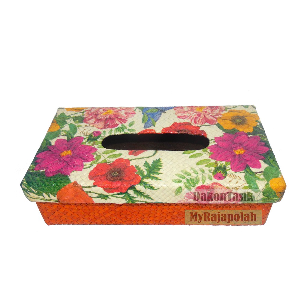 DT-1834 BOX TISSUE DIHIAS MOTIF BUNGA DECOUPAGE