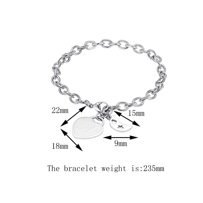 LRC Gelang Fashion Silver Moon Hollow Star Alphabet Stainless Steel Bracelet D27264 K-W