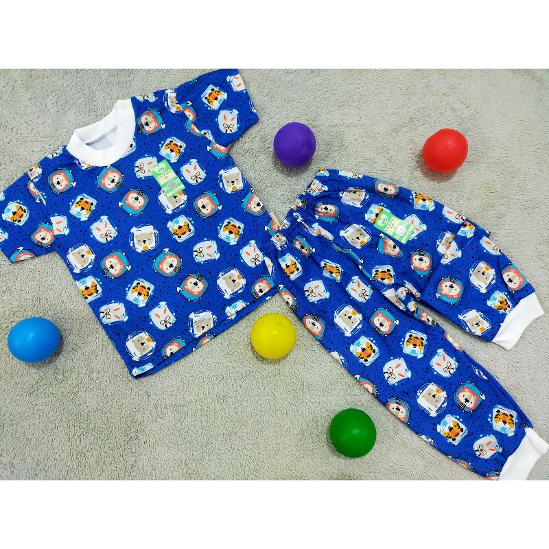 SETELAN BAJU BAYI BALITA BABY KERMIT BAJU PENDEK KANCING PUNDAK + CELANA PANJANG UKURAN SML UMUR 1-3