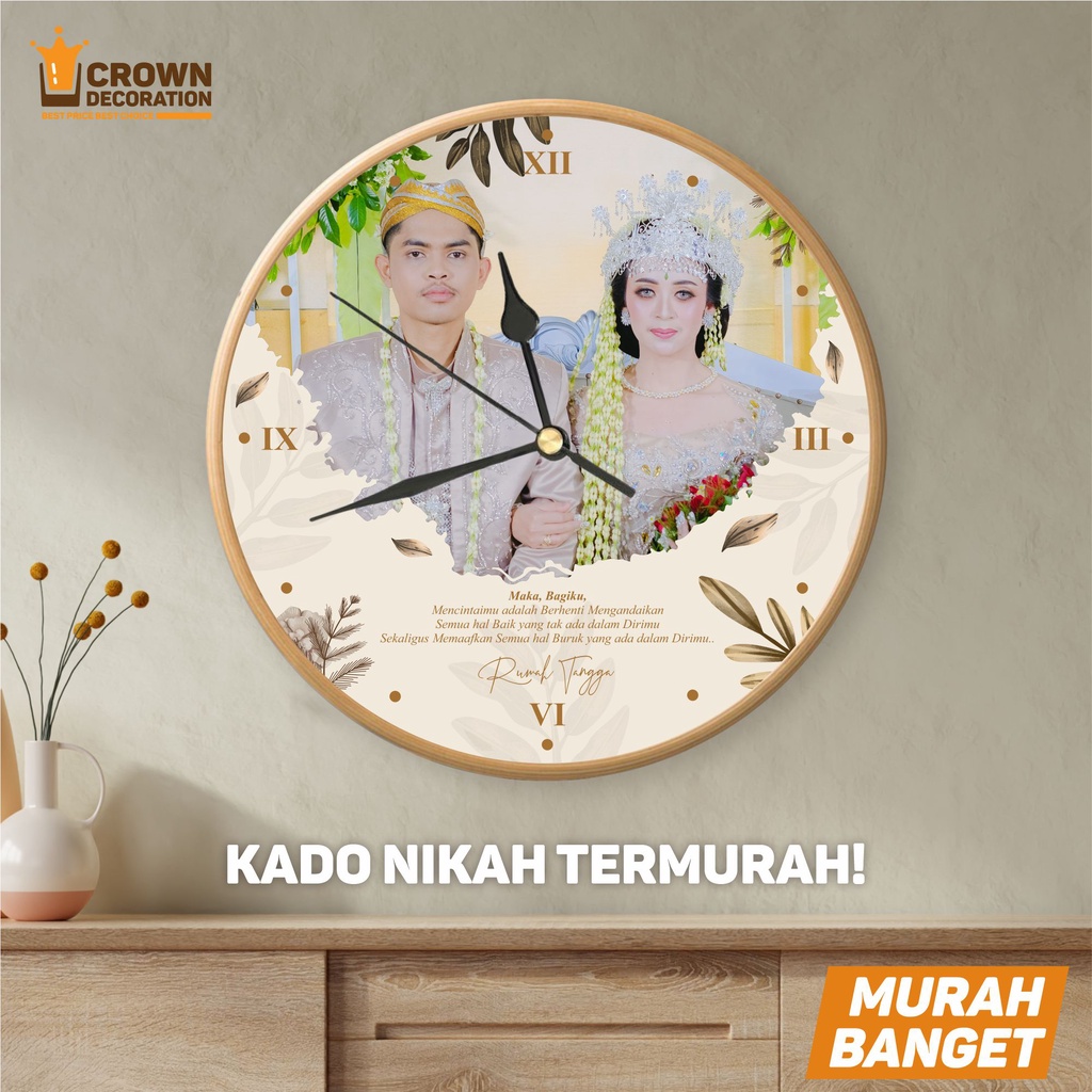 JAM DINDING CUSTOM HADIAH PERNIKAHAN KADO NIKAH NIKAHAN WEDDING FOTO NAMA KAYU UNIK MINIMALIS MODERN