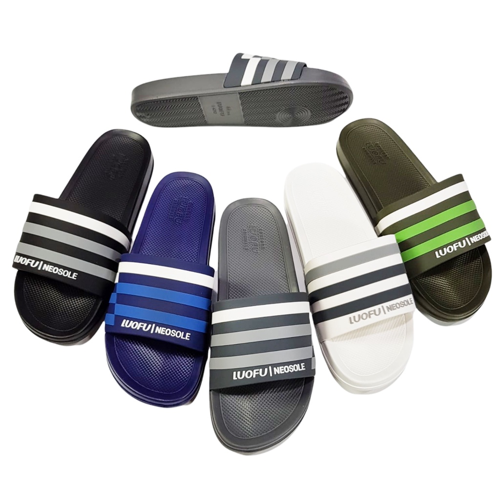 Luofu Sandal Kokop Jelly Karet Pria Motif Garis Neosole E6212-E05 (AY6)