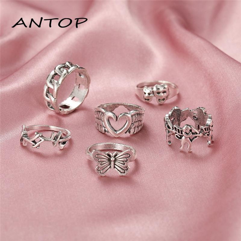 Cincin Cinta Tali Perak Titanium Tahan Karat Korea Setel Retro Hip Hop Ring ANTOP
