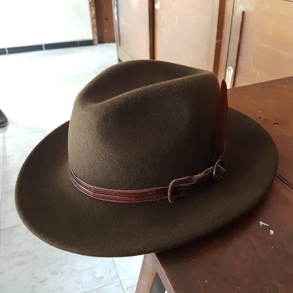 Topi Laken Panama Warna Coklat 100% Woll Tali Coklat