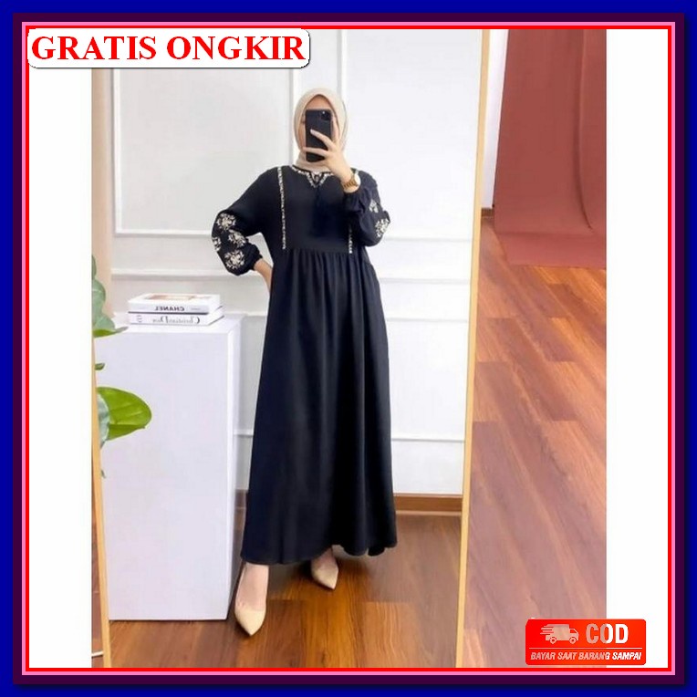 Baju Gamis Dress Muslim Hijau Botol Polos Baloteli Dres Muslimah Syari Wanita Cocok Untuk Remaja Dan