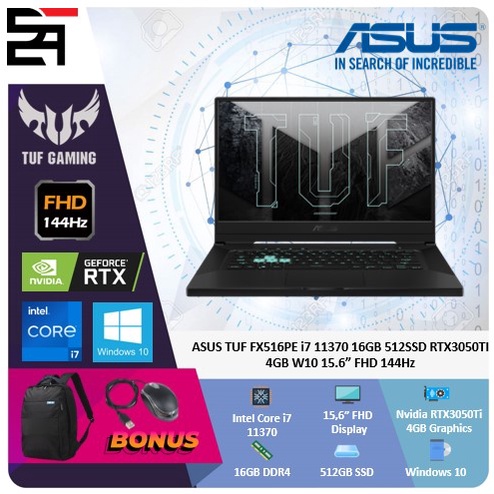 Asus TUF FX516PE i7 11370 16GB 1TB SSD RTX3050Ti 4GB W10 15.6 Inchi FHD 144Hz