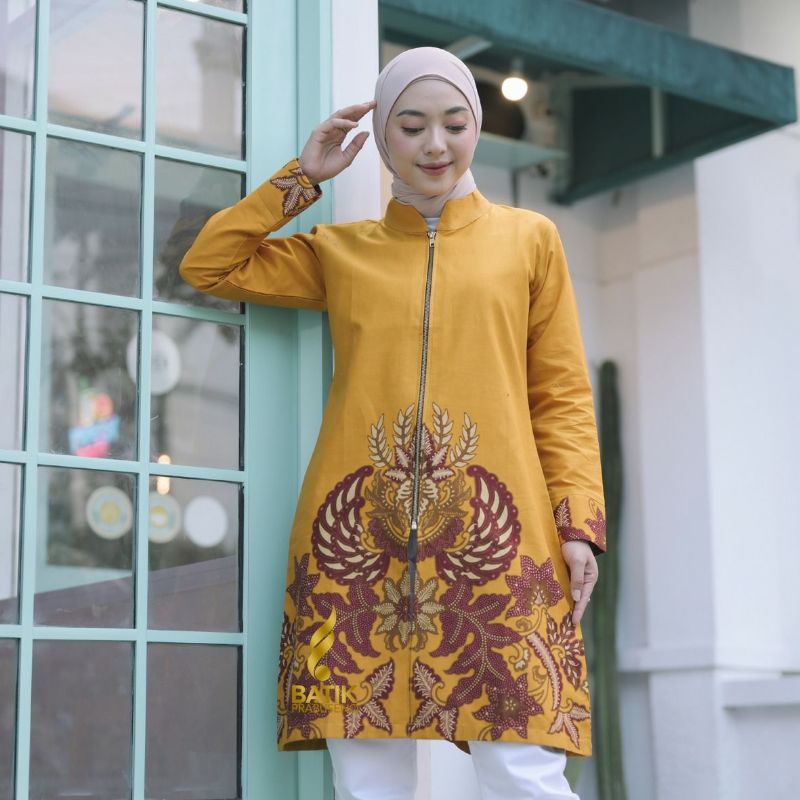 Batik Prabuseno Tunik Motif Jayanti Kuning
