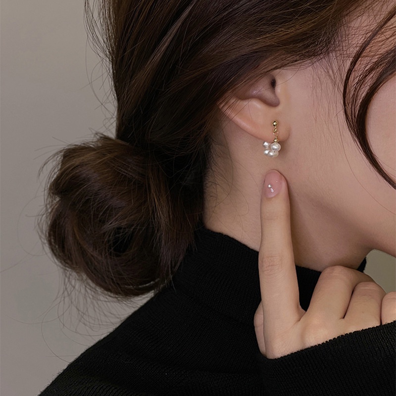 Anting Stud Hias Mutiara Gaya Retro Perancis Untuk Wanita