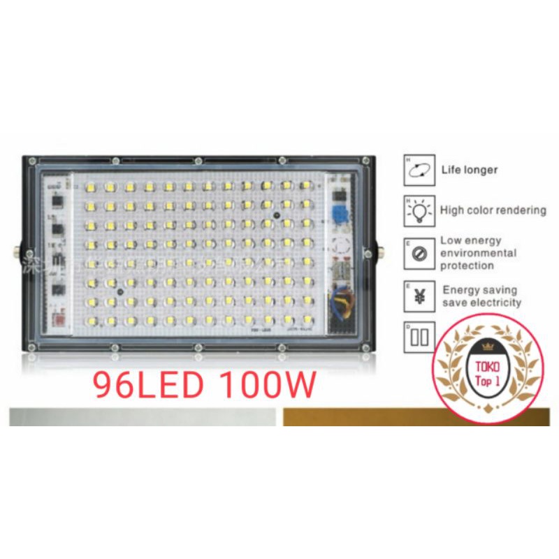 LAMPU SOROT LED 100W 96LED TAMAN TEMBAK FLOODLIGHT WATERPROOF OUTDOOR