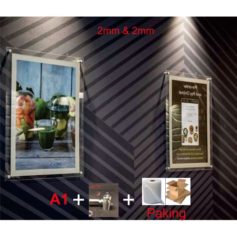 Mount A1 Acrylic Display / Frame Akrilik / Akrilik Poster Dinding 2mm &amp; 2mm