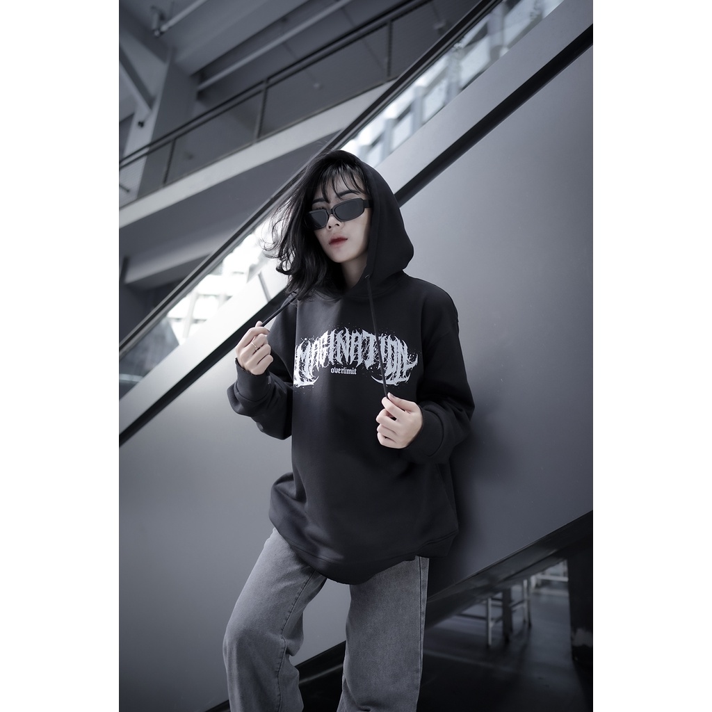 OVERLIMIT IMAGINATION METAL | CROP HOODIE OVERSIZE UNFINISHED | BLACK | STREETWEAR