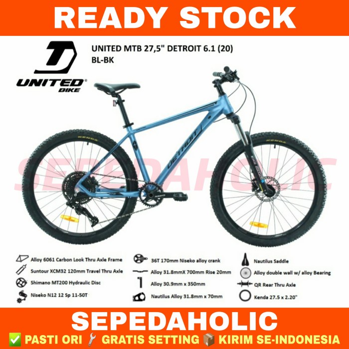 Sepeda Gunung 27.5 Inch MTB United Detroit 6.1 Alloy 12 Speed Hidrolik - BL BK