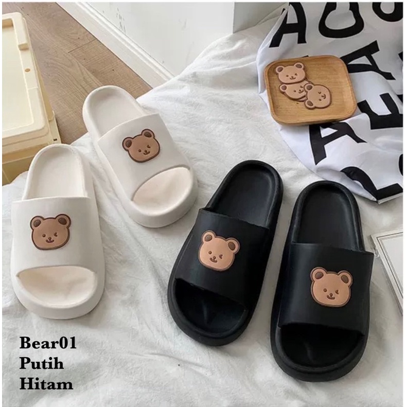 SANDAL RUMAH WANITA PRIA UNISEX COUPLE BERUANG BROWN NYAMAN KARET ANTI LICIN  BEAR01