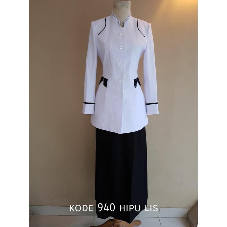 BARANG MURAH BLAZER BAJU SERAGAM PUTIH CODE 192 HIPU LIS HITAM WANITA GURU, PNS KEKINIAN