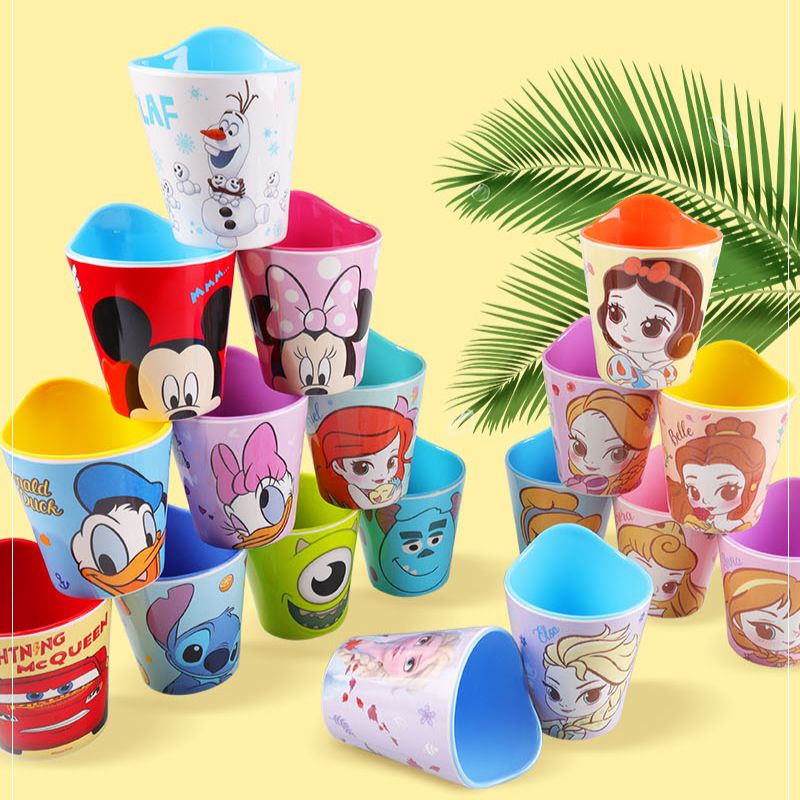 Gelas melamin Original Food Grade Donald Daisy Princess Cars Stitch Rapunzel Ariel Cinderella Frozen