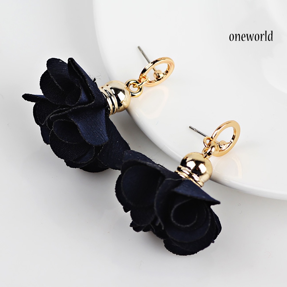 OW@ Women Fashion Fabric Flower Petals Pendant Drop Dangle Earrings Jewelry Gift