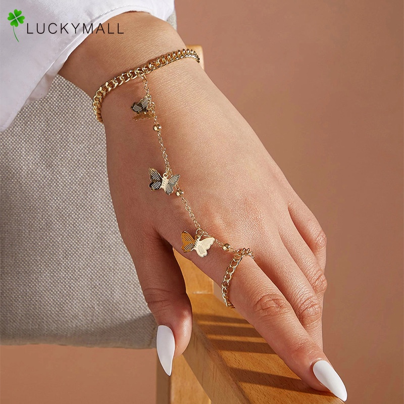 Gelang Rantai Adjustable Dengan Liontin Kupu-Kupu Bahan Metal Untuk Wanita