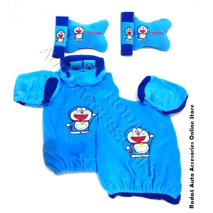 Sarung Sandaran Jok &amp; Bantal Mobil 5 IN 1 Doraemon