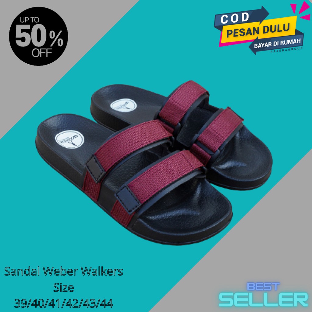 Sandal Slide Pria Sandal Walkers Weber Maroon sandal slop sendal Santai Sendal Casual Harian Cowok