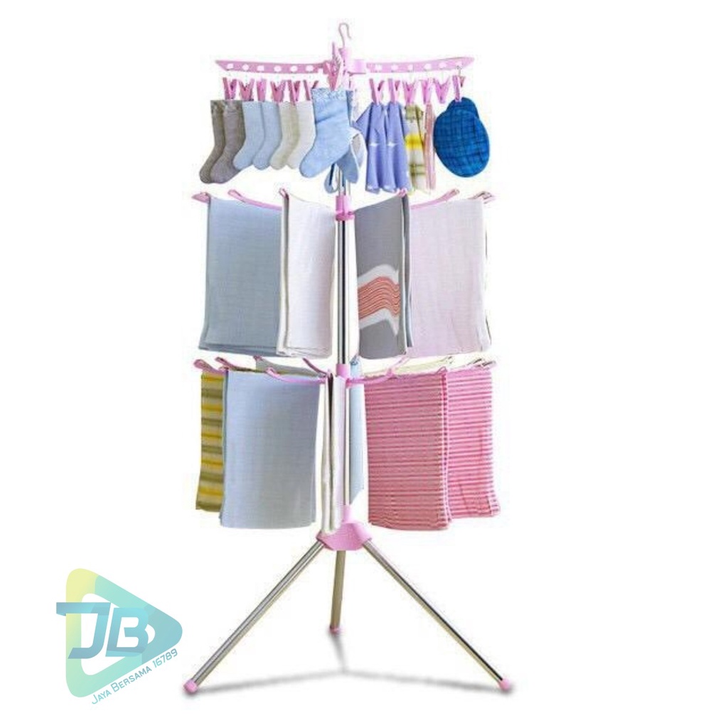 RT91 jemuran hanger gantungan baju putar lipat menara 3 tingkat stand hanger JB5489