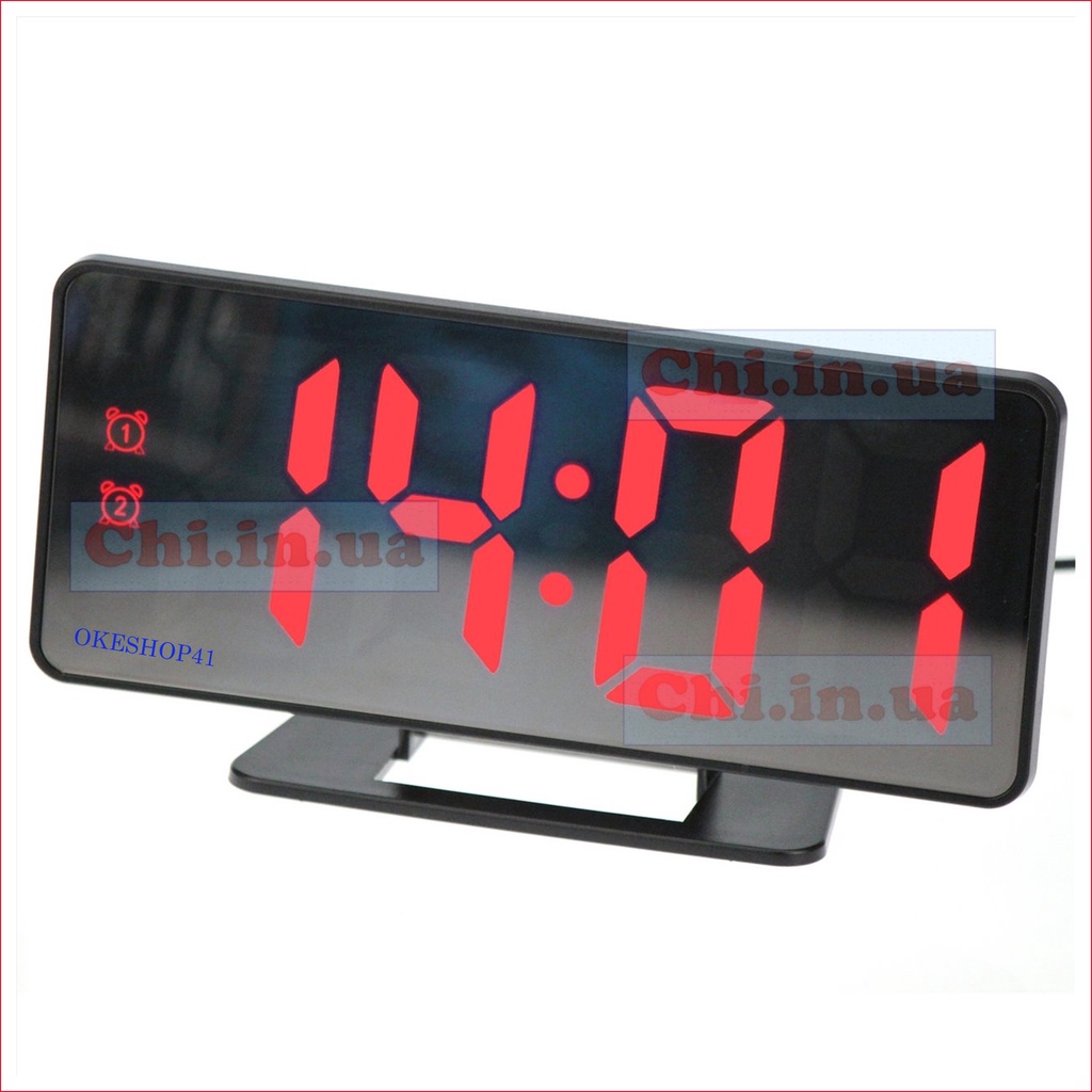 Sonifer Jam Meja Digital Mini VST-888 Mirror Led Weker Alarm Clock Merah