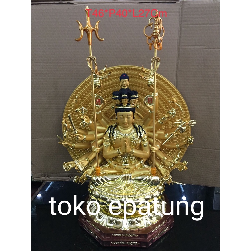 patung dewi seribu tangan / cien so kwan im - 16 inch - fiber