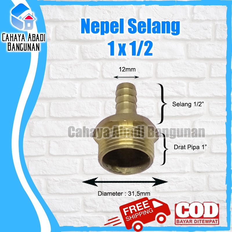 Nepel Selang 3/4 x 1/2 Inch Drat Luar Kuningan Sambungan Hose