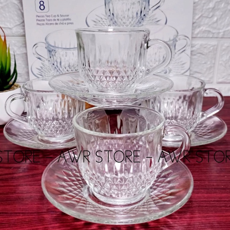 1 SET CANGKIR KACA ISI 8PCS CANGKIR SET CANTIK / CANGKIR KADO