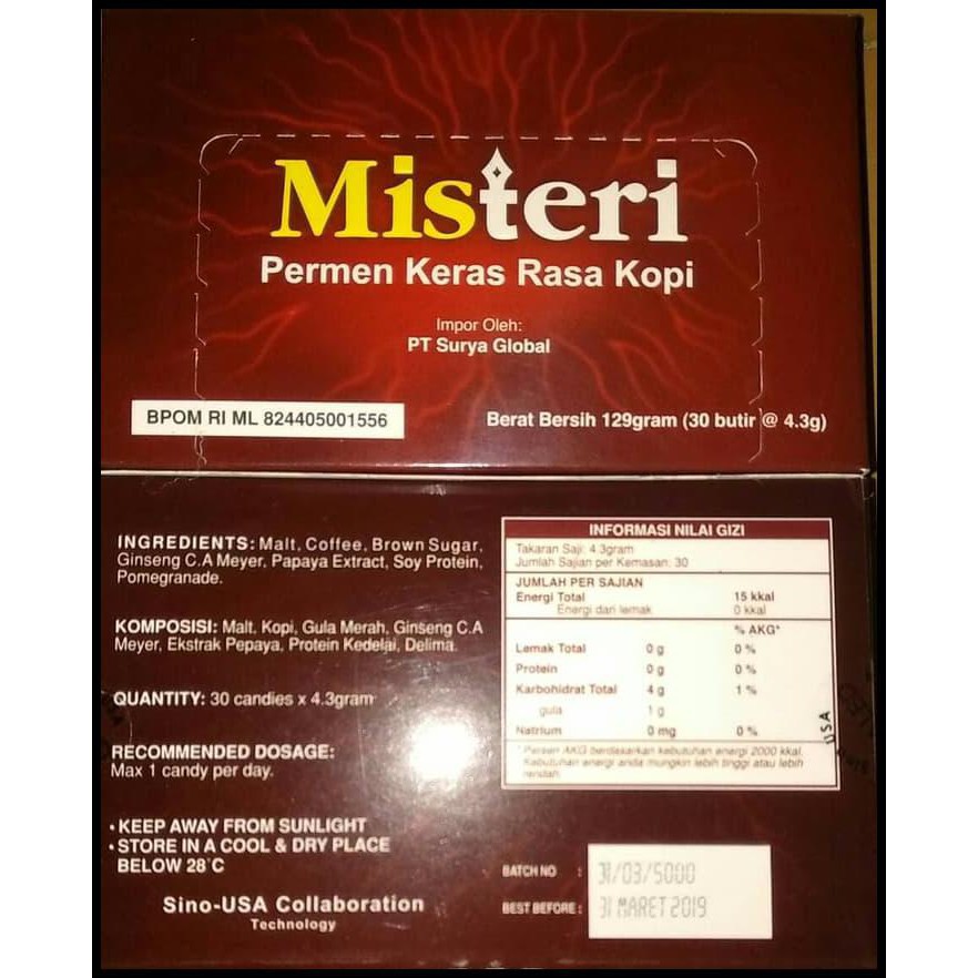 

Promo BIG DEAL MISTERI GINSENG & COFFEE ENERGETIC CANDY (PERMEN KOPI) BPOM ISI 30PCS