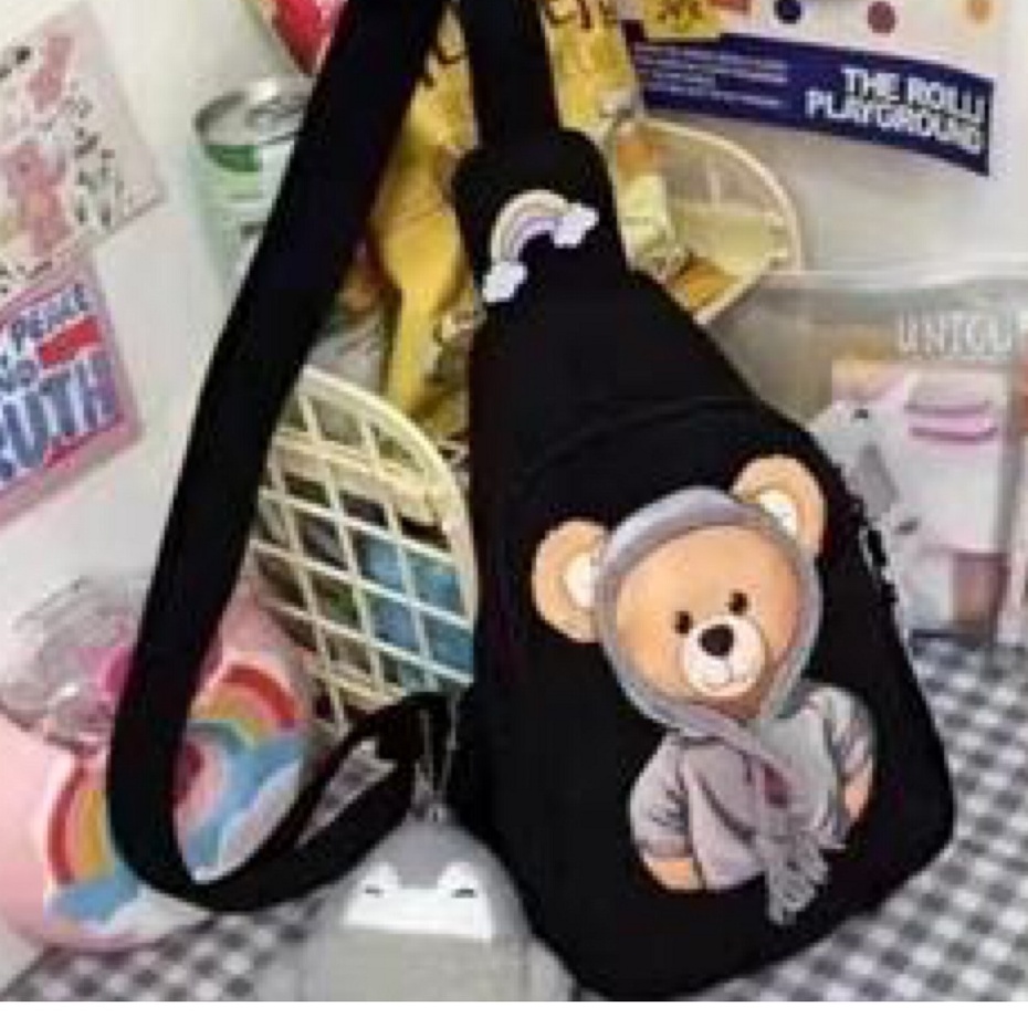 Tas Pinggang Waistbag Selempang Anak Wanita Printed Bear Lucu Impor