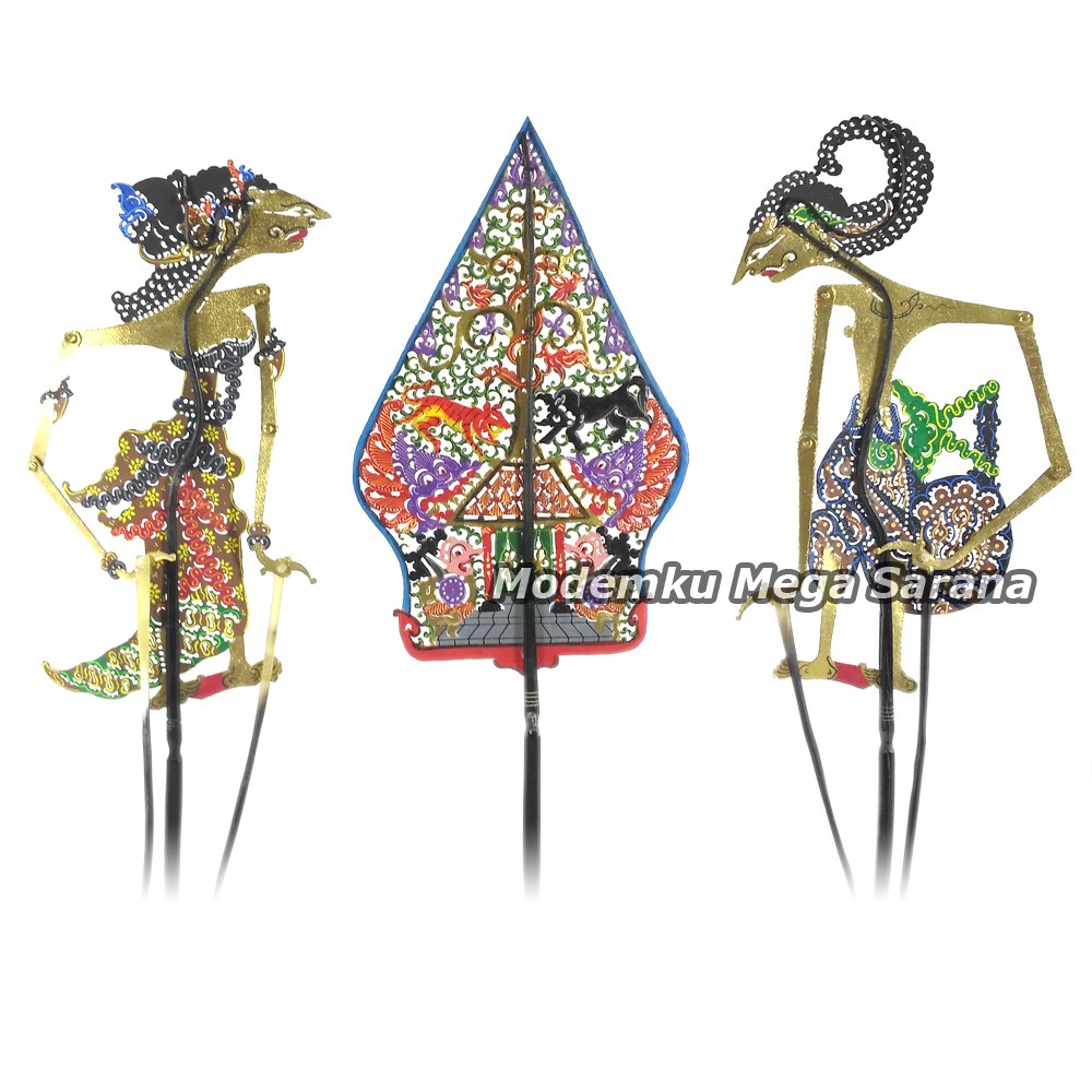 Miniatur Wayang Kulit Mini Super Halus 20 Cm Arjuna Srikandi Gunungan